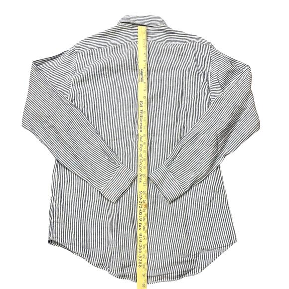 Vintage Ralph Lauren Shirt Mens Medium Blue Custom Fit Striped 100% Linen *FLAW* - Picture 7 of 11